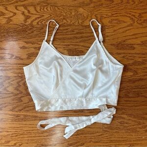 Meshki White Satin Wrap Style Crop Top